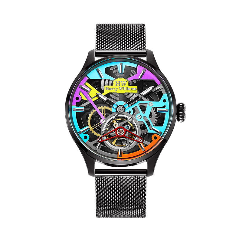 Harry williams cybertron series men's luminous automatic mechanical watch men skeleton waterproof steel belt watch