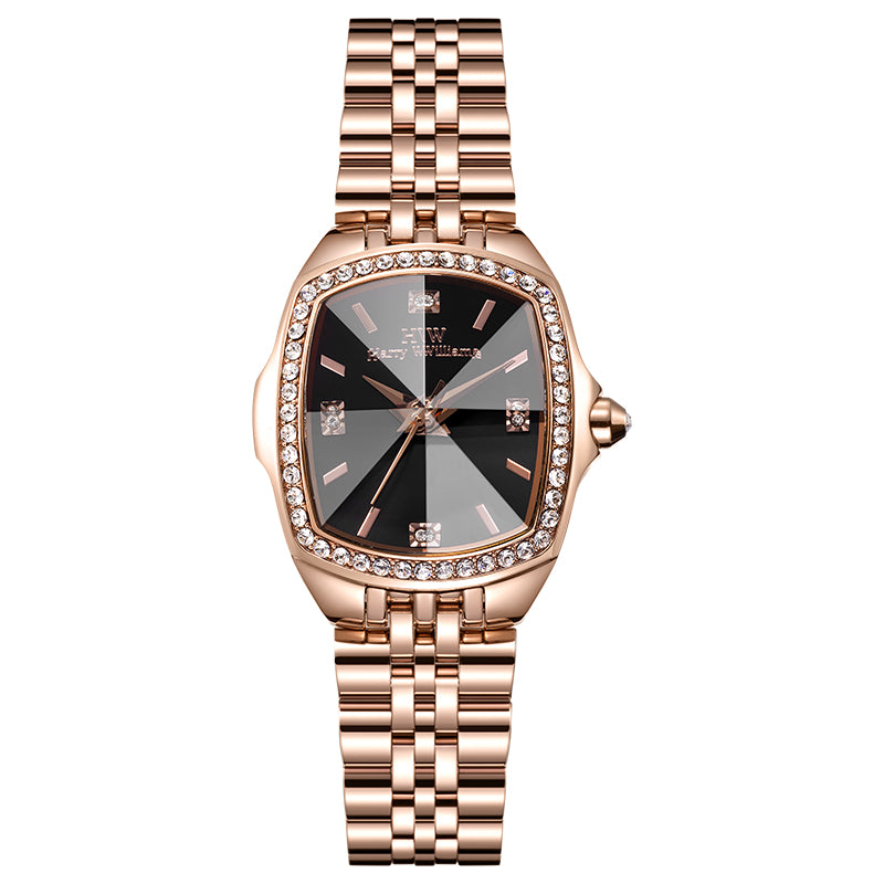 Harry williams new diamond cut rose gold steel bracelet small square watch