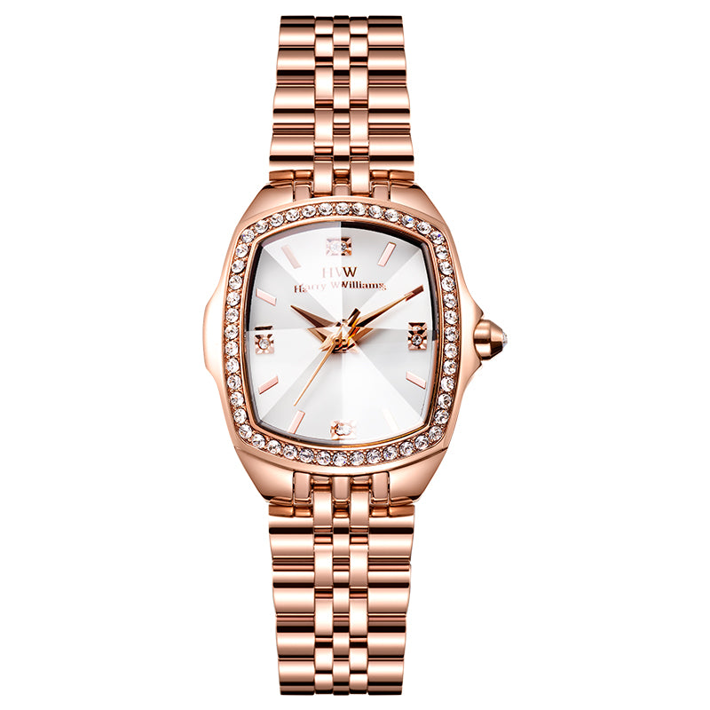 Harry williams new diamond cut rose gold steel bracelet small square watch