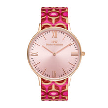 Abbey Road Women’s Quartz Watch – Slim Roman Numeral Dial & Patterned Fabric Strap