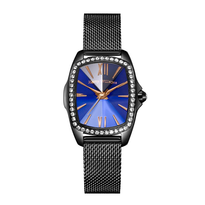 Harry williams new diamond cut steel bracelet small square watch black strap + colorful plate