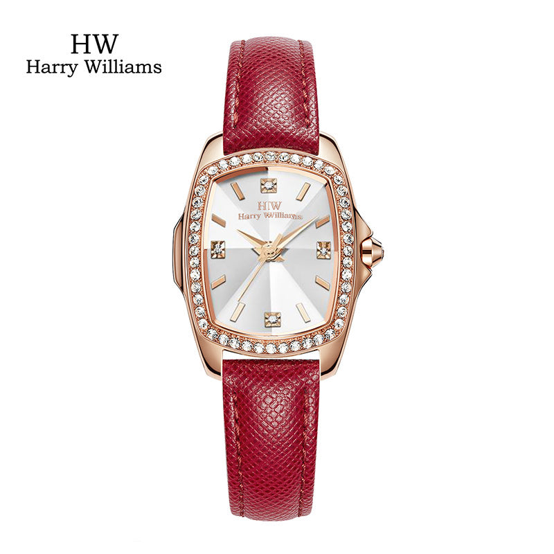 Harry williams New Year's Day Diamond Cut Cowhide Women's Small Square Watch