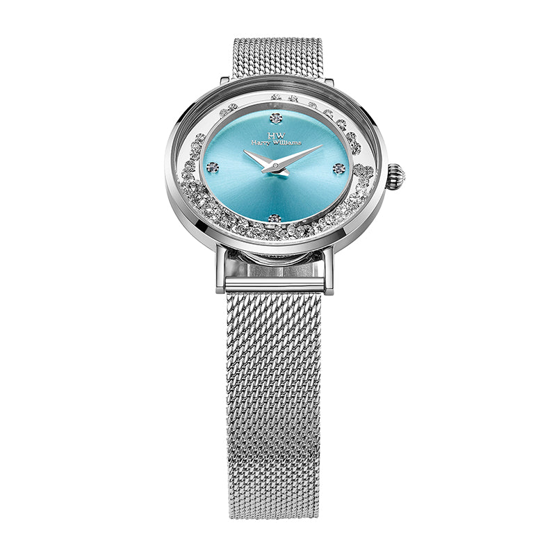 Harry williams FREEDOM OF MOVEMENT Mirrored Concentric Flowing Swarovski Diamond Elements Dial Steel Strap