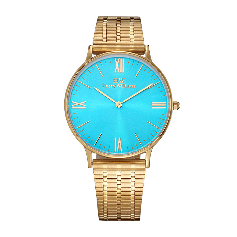 Harry Williams Roman Studs Ultra Thin Steel Strap Women's Casual Watch Turquoise