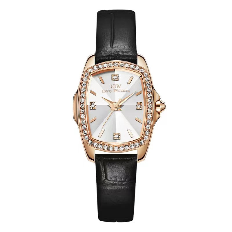 Harry williams New Year's Day Diamond Cut Cowhide Women's Small Square Watch