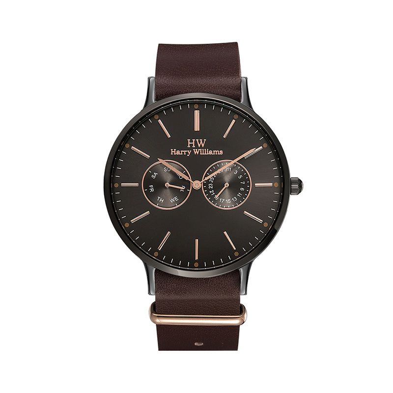 Harry Williams Dual Calendar Casual Watch Head Cowhide Strap