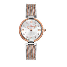 Grain Women’s Jewelry Quartz Watch – Roman Numeral Dial, Crystal Markers & Mesh Bracelet