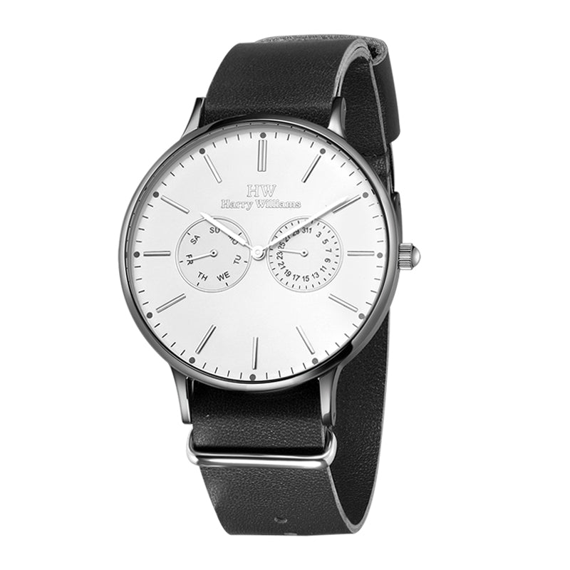 Harry Williams Dual Calendar Casual Watch Head Cowhide Strap