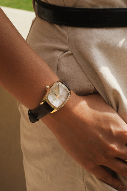 Diamond Dial Quartz Leather