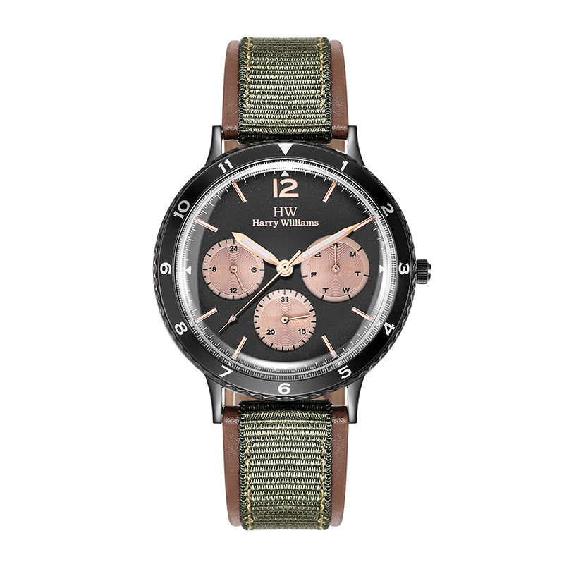 Harry Williams Curved Lens Luminous Hands Multifunction Casual Belt Watch