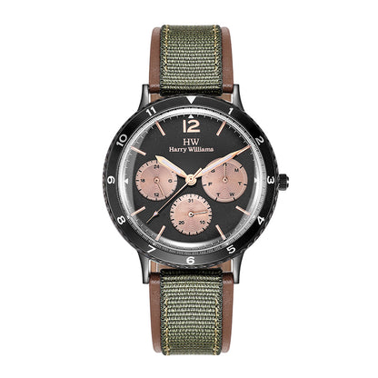 Harry Williams Curved Lens Luminous Hands Multifunction Casual Belt Watch